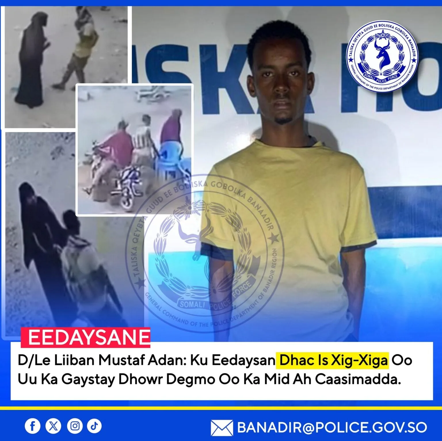 Taliska Ciidanka Booliiska Gobolka Banaadir ayaa soo saaray amar cusub